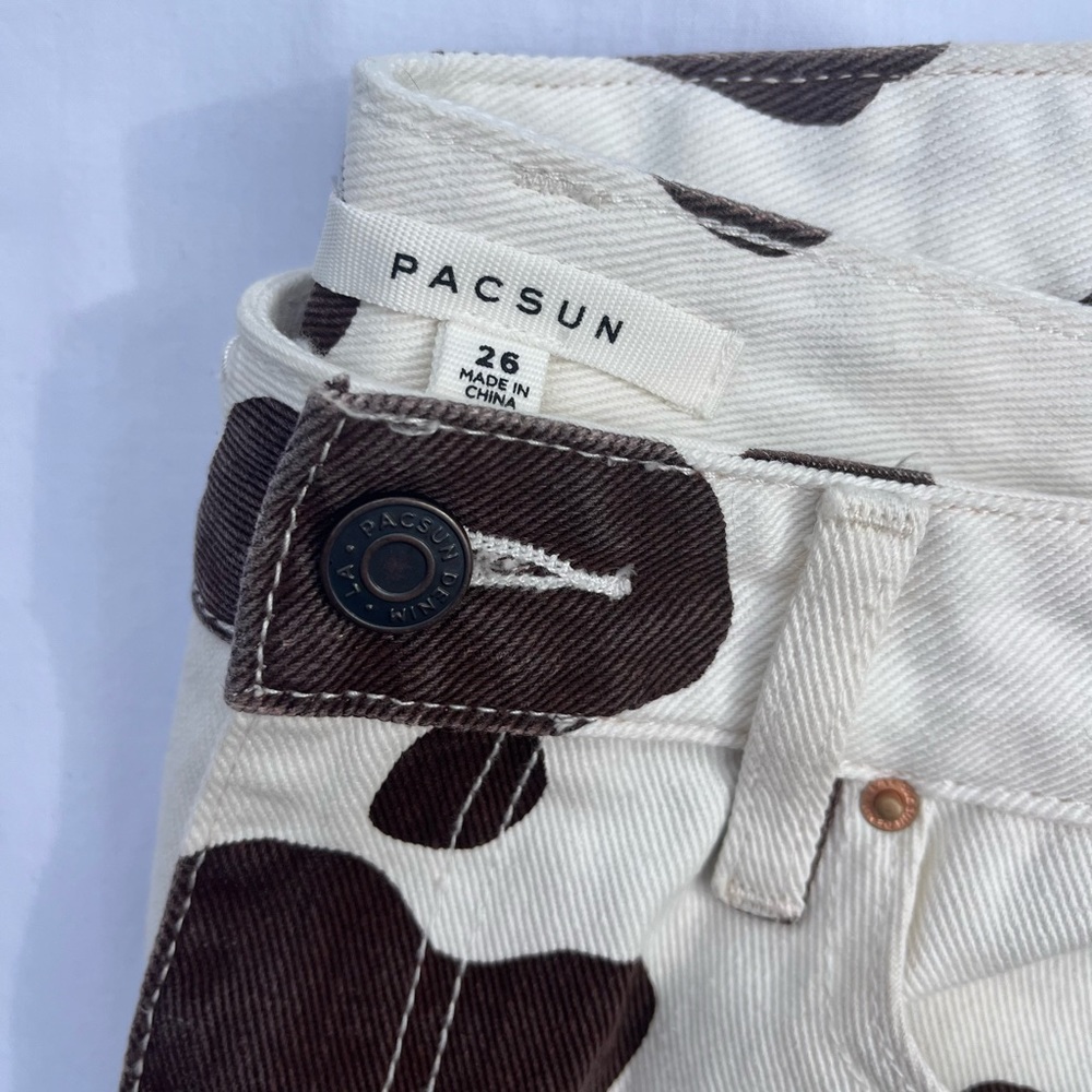 pacsun brown and white cow print denim mini skirt